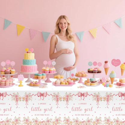 3 Pcs Pink Bow Baby Shower Disposable Tablecloths,108x54inch