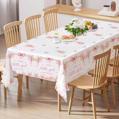 3 Pcs Pink Bow Baby Shower Disposable Tablecloths,108x54inch