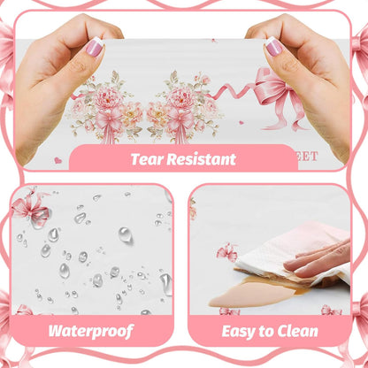 3 Pcs Pink Bow Baby Shower Disposable Tablecloths,108x54inch