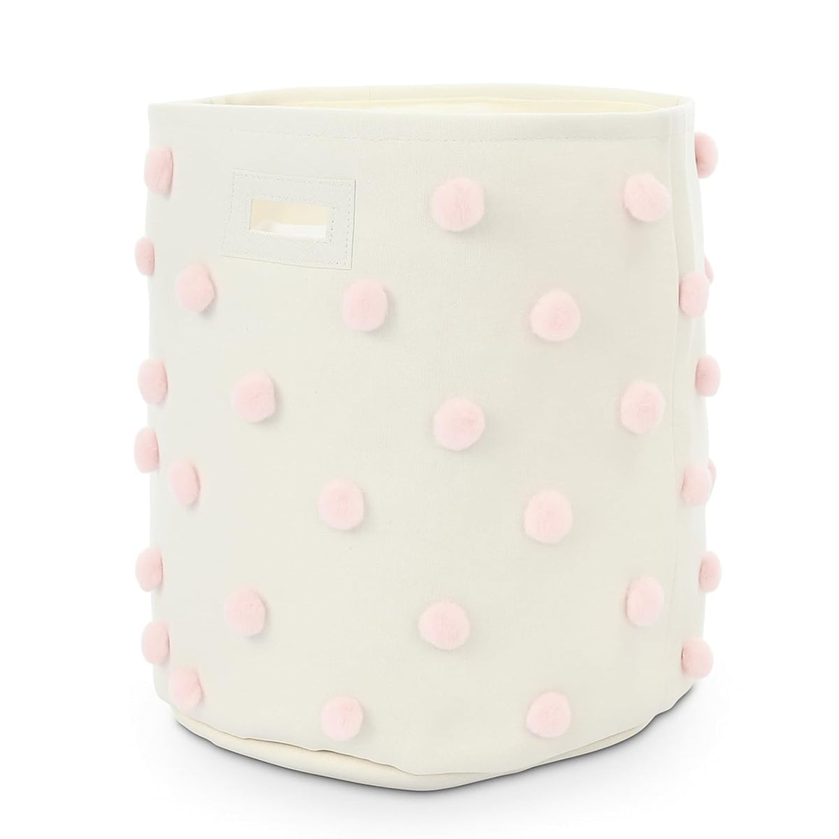 Pink 17.5" D x 20.8" H Pom Pom Basket Bin Large Cotton Canvas Laundry Hamper Baby Girl Laundry Basket Storage, Baby Nursery Hamper for Nursery Playroom Home Room Organizer Decor