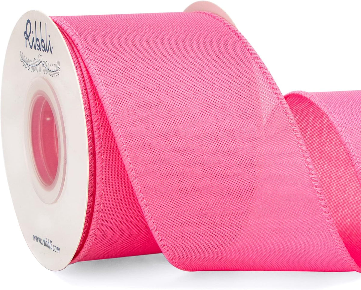 Pink Linen Wired Ribbon, 2-1/2 Inch x 10 Yard, Pink Burlap Wired Ribbon for Easter Wreaths, Big Bows, Gift Wrapping, Christmas Tree Decoration