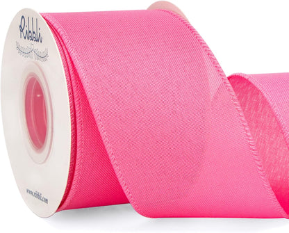 Pink Linen Wired Ribbon, 2-1/2 Inch x 10 Yard, Pink Burlap Wired Ribbon for Easter Wreaths, Big Bows, Gift Wrapping, Christmas Tree Decoration