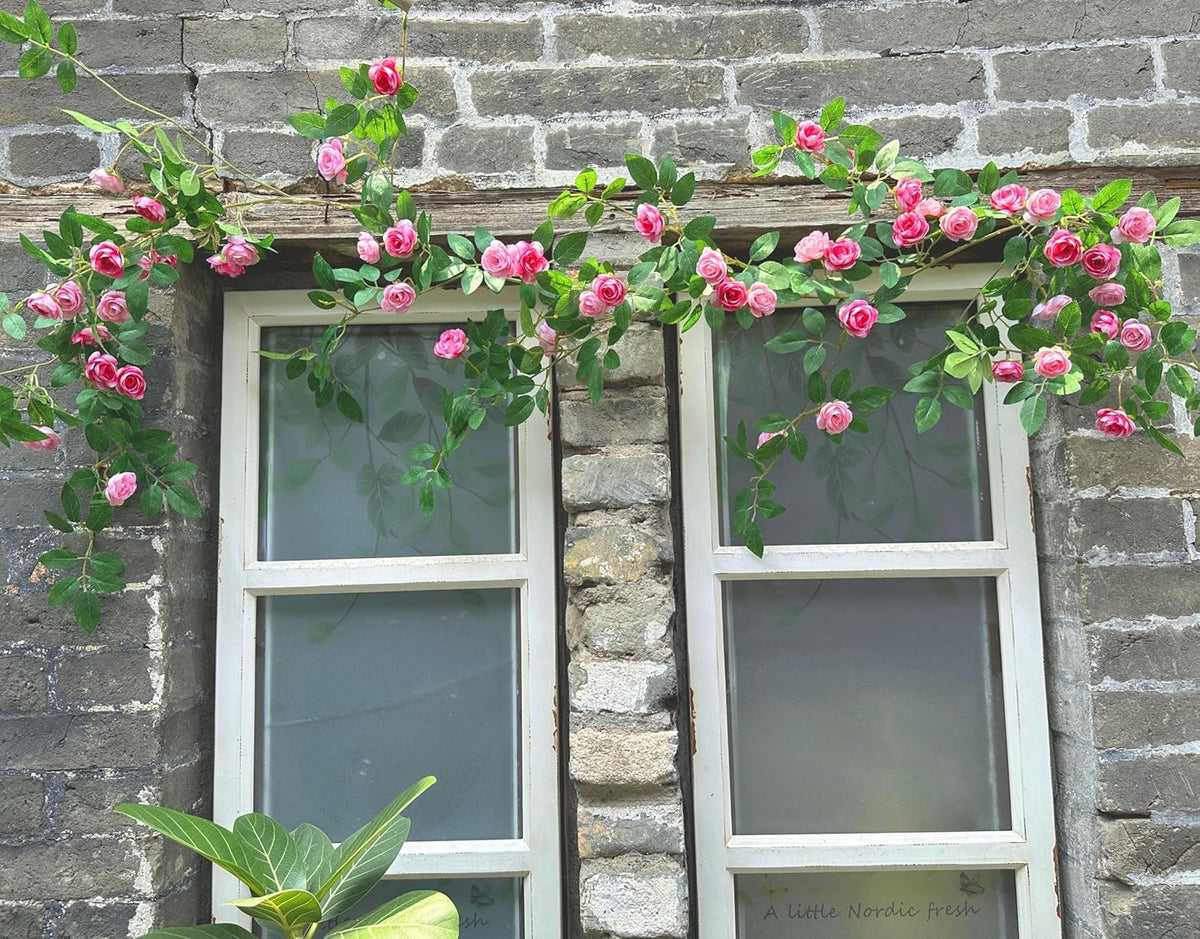 2X 6FT Fake Rose Garland, Flower Garland,Artificial Flower wild Rose Vine