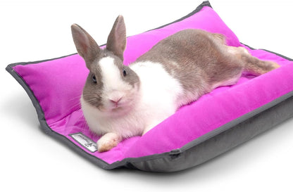 Paw Inspired Snuggle Bunny Bolster Bed for Rabbits, Cats, Dogs, Small Pets, 17x17-Inch Reversible Fleece Flop Bedding with Padded Sides (Gray/Pink)