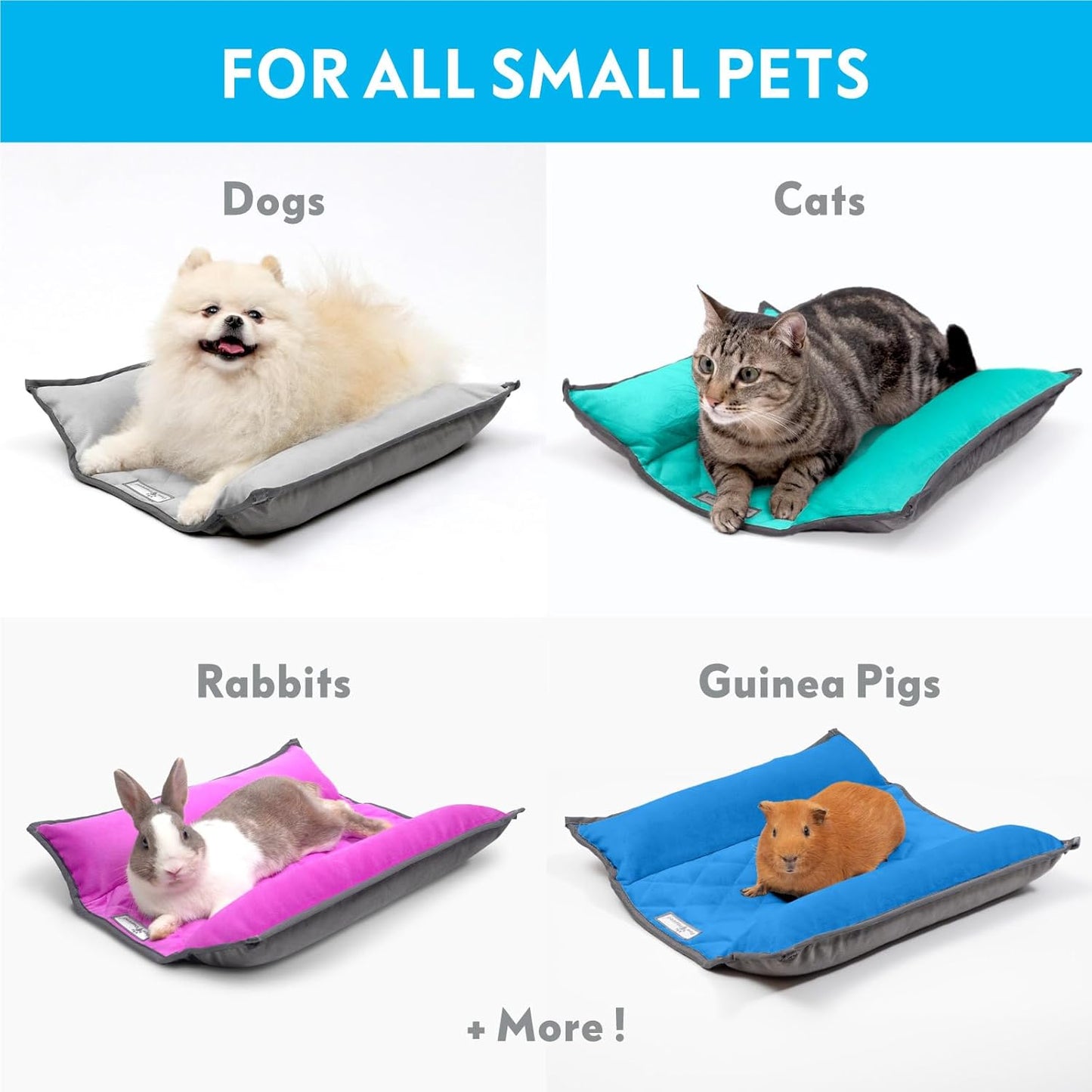 Paw Inspired Snuggle Bunny Bolster Bed for Rabbits, Cats, Dogs, Small Pets, 17x17-Inch Reversible Fleece Flop Bedding with Padded Sides (Gray/Pink)