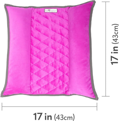 Paw Inspired Snuggle Bunny Bolster Bed for Rabbits, Cats, Dogs, Small Pets, 17x17-Inch Reversible Fleece Flop Bedding with Padded Sides (Gray/Pink)