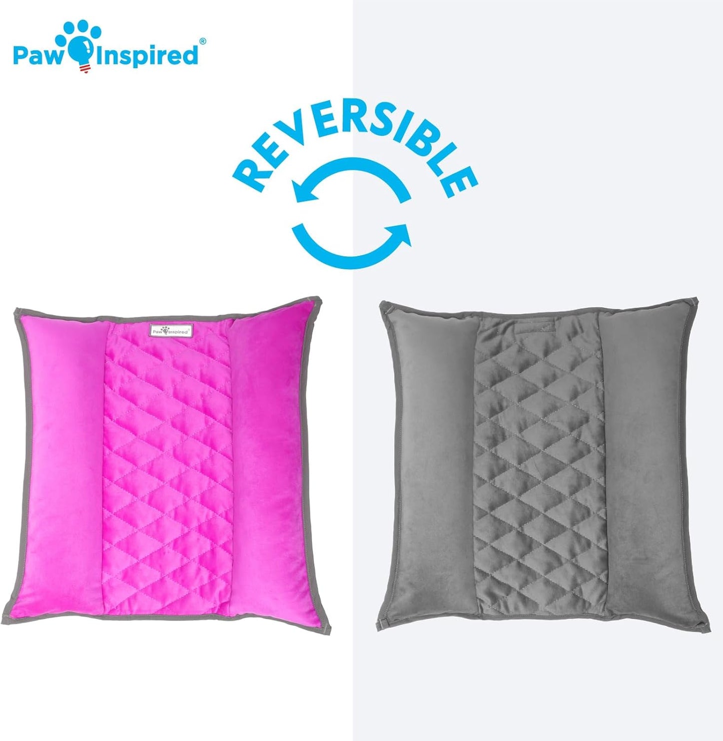 Paw Inspired Snuggle Bunny Bolster Bed for Rabbits, Cats, Dogs, Small Pets, 17x17-Inch Reversible Fleece Flop Bedding with Padded Sides (Gray/Pink)