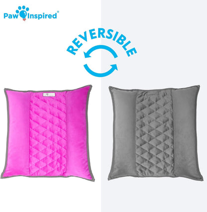 Paw Inspired Snuggle Bunny Bolster Bed for Rabbits, Cats, Dogs, Small Pets, 17x17-Inch Reversible Fleece Flop Bedding with Padded Sides (Gray/Pink)