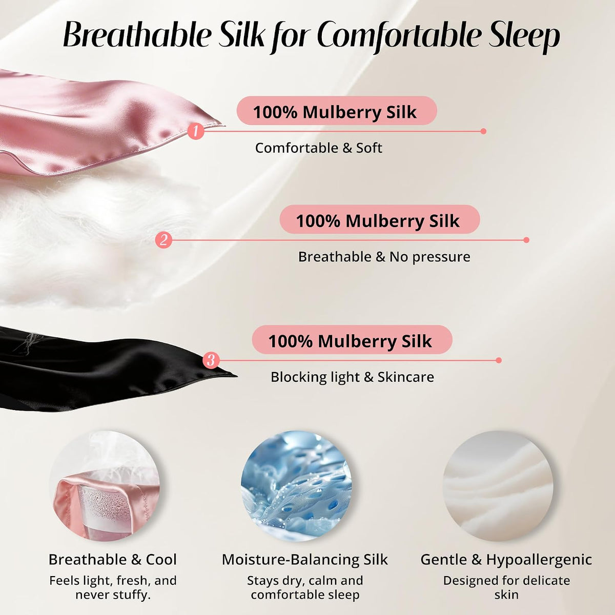 Silk Sleep Mask for Women, 100% Mulberry Silk Eye Mask for Light Blocking