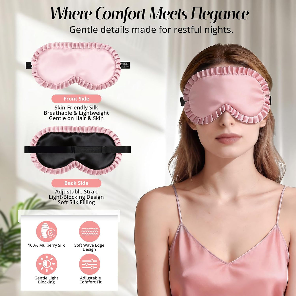 Silk Sleep Mask for Women, 100% Mulberry Silk Eye Mask for Light Blocking