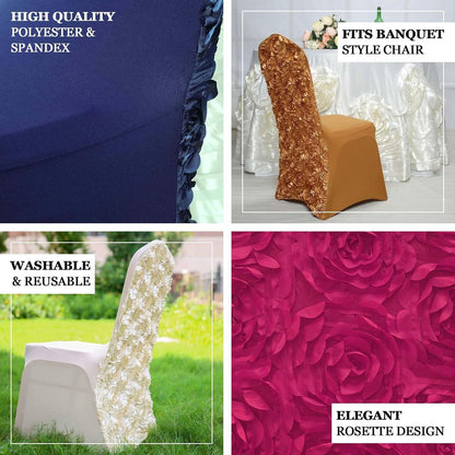 5 PCS White Satin Rosette Spandex Stretch Folding Chair Cover for Party Dining Chairs Wedding W/Foot Pockets Washable Slipcovers for Outdoor Events