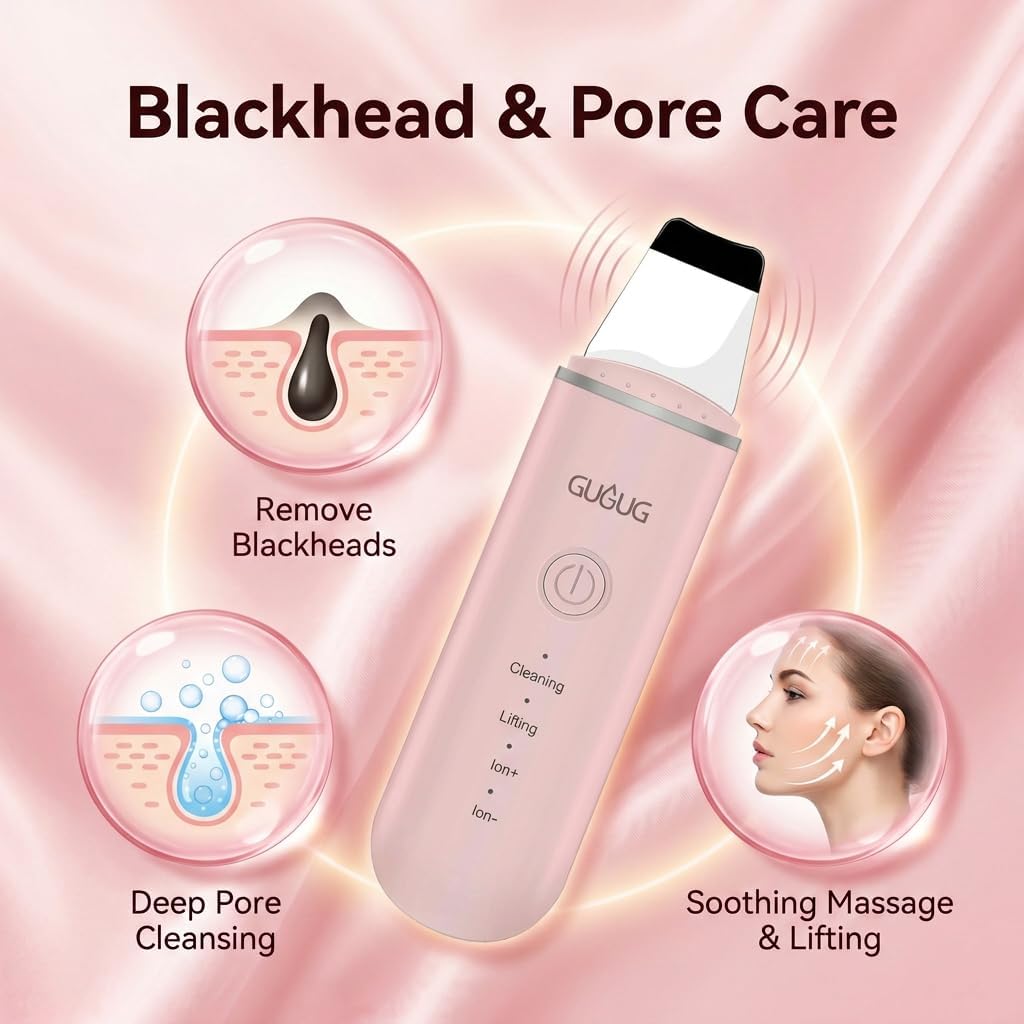 Skin Scrubber Face Spatula Blackhead Remover Tools,4 Modes,Pink