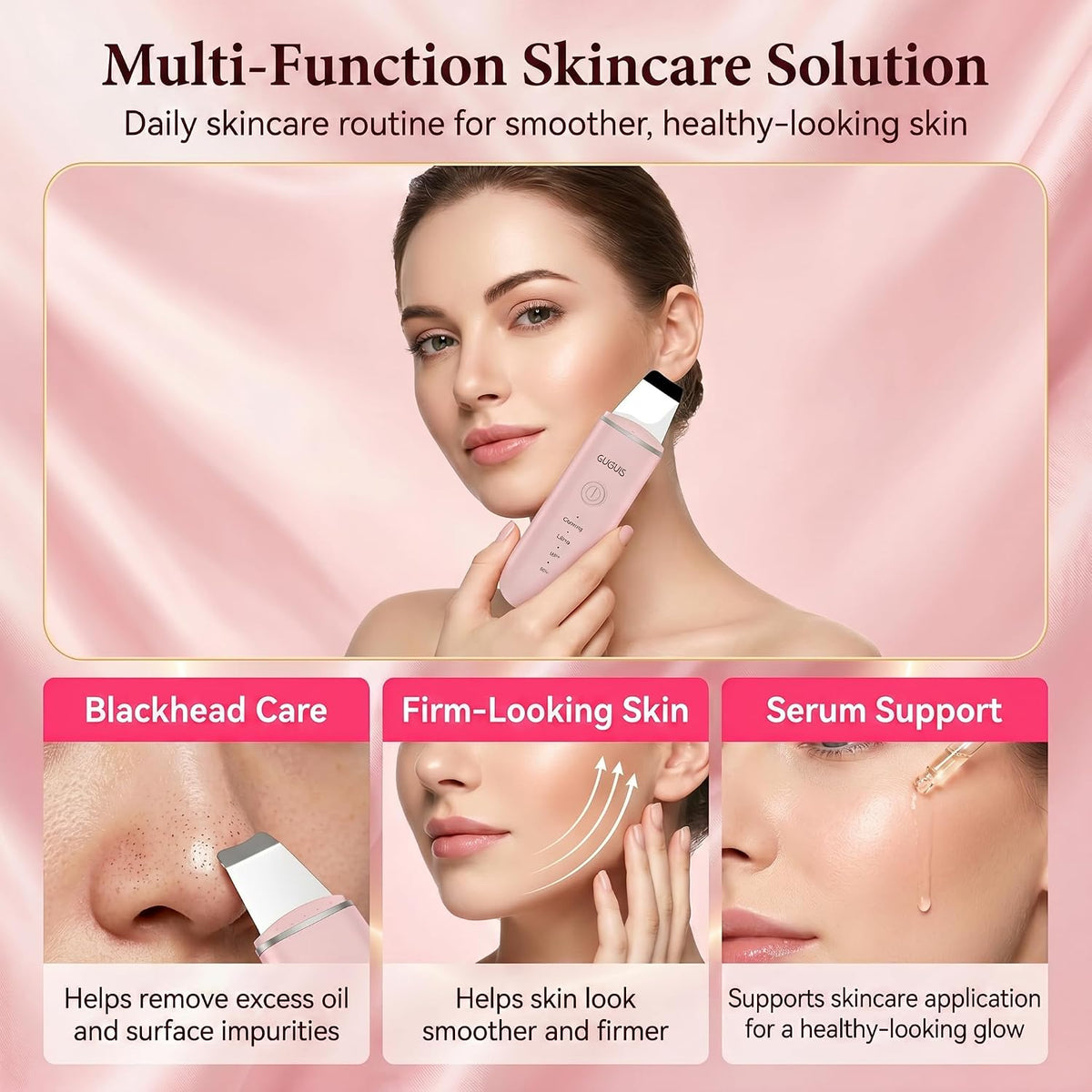 Skin Scrubber Face Spatula Blackhead Remover Tools,4 Modes,Pink