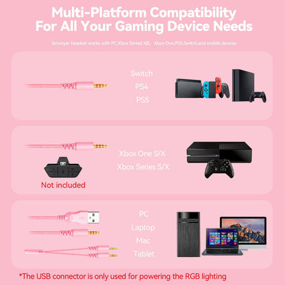 Gaming Headset for PS5 PS4 Xbox Series X|S PC Switch (Pink)