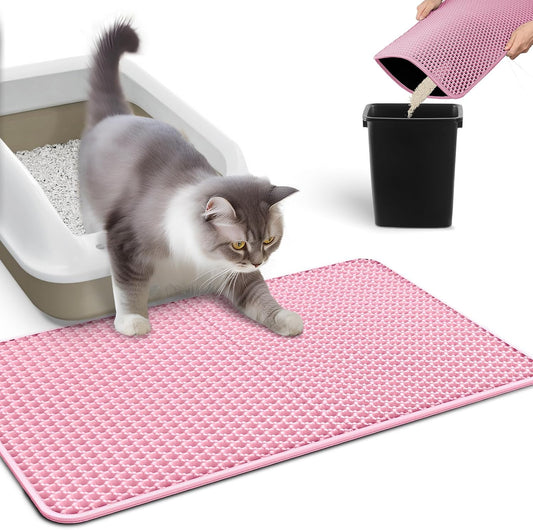 Cat Litter Mat, 23.2 x 14.6 in, Waterproof, Non-Slip, Pink