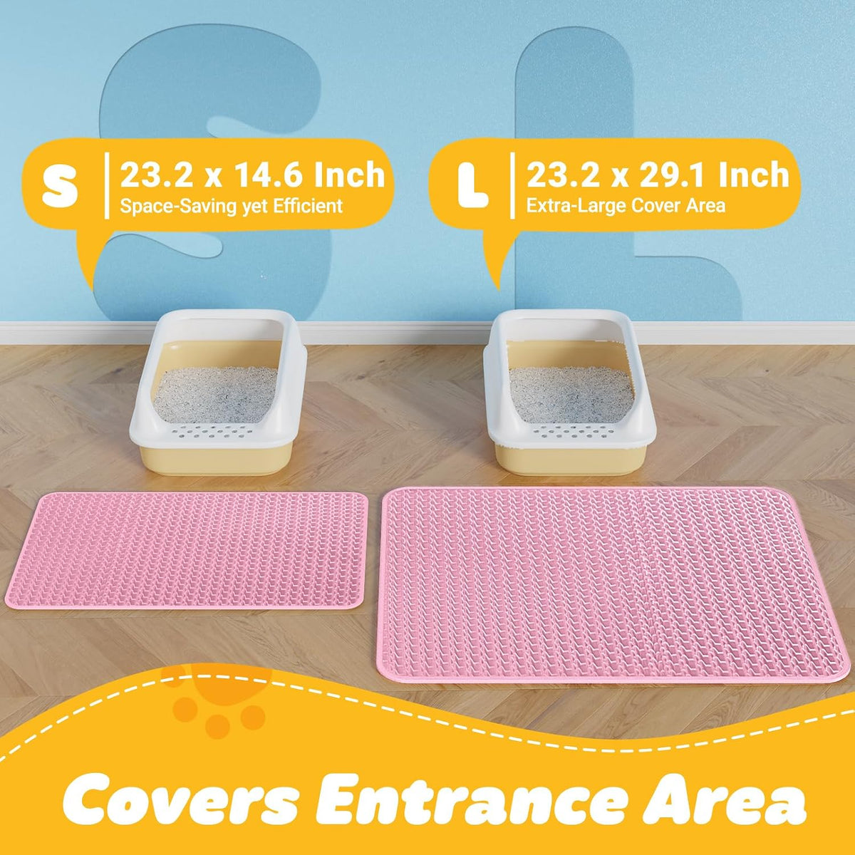 Cat Litter Mat, 23.2 x 14.6 in, Waterproof, Non-Slip, Pink