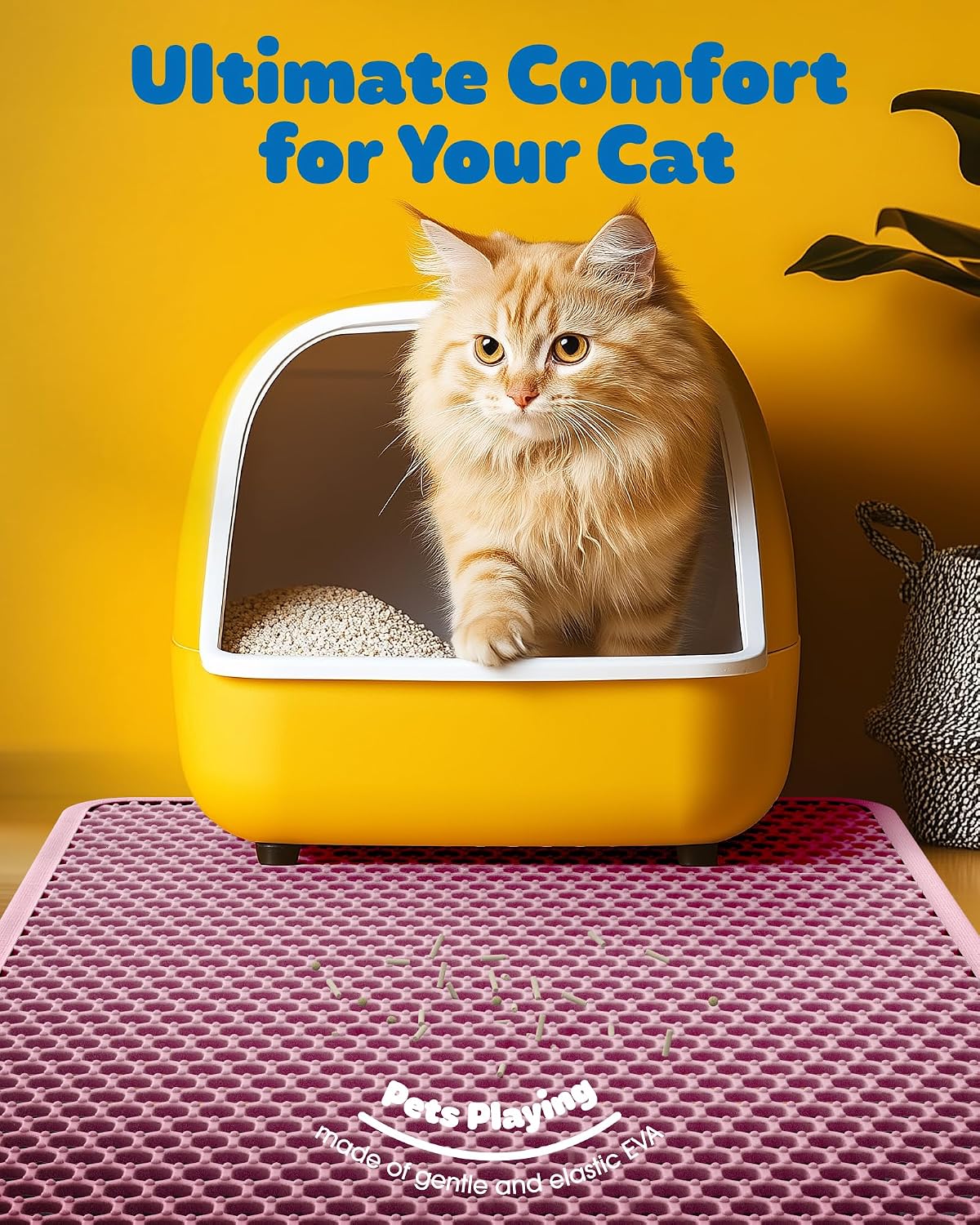 Cat Litter Mat, 23.2 x 14.6 in, Waterproof, Non-Slip, Pink