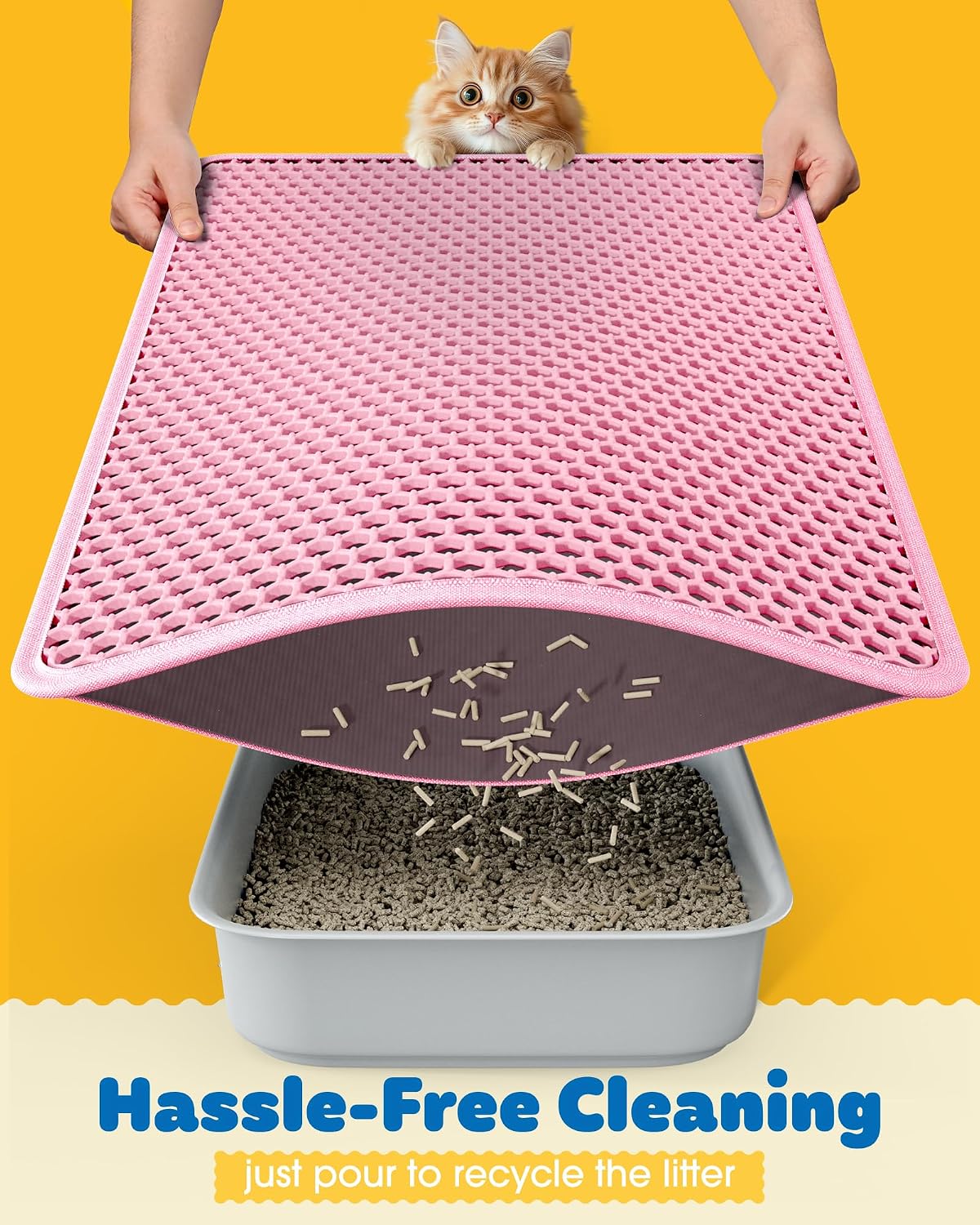 Cat Litter Mat, 23.2 x 14.6 in, Waterproof, Non-Slip, Pink