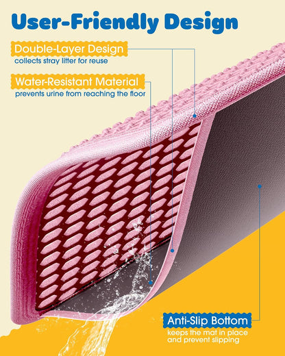 Cat Litter Mat, 23.2 x 14.6 in, Waterproof, Non-Slip, Pink