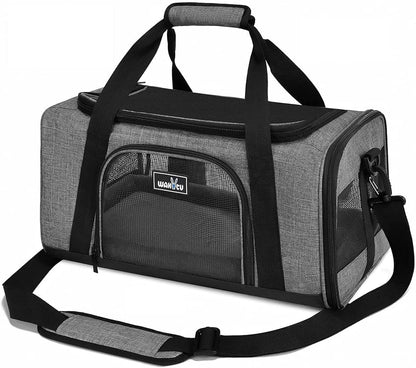 Wakytu TSA & Airline Approved Soft Pet Carrier for Cats/Dogs,17.7x11x8.3 | 3 entrances & 5 vents, waterproof rip-stop, anti-escape locks, padded strap,plane underseat,cat dog carrier