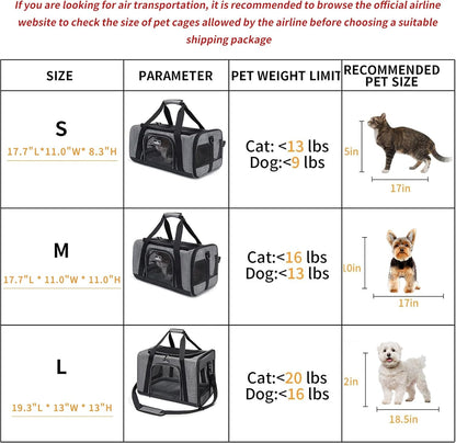 Wakytu TSA & Airline Approved Soft Pet Carrier for Cats/Dogs,17.7x11x8.3 | 3 entrances & 5 vents, waterproof rip-stop, anti-escape locks, padded strap,plane underseat,cat dog carrier