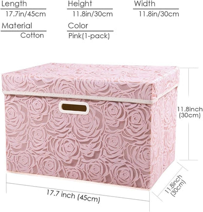 Larger Collapsible Storage Bin with Lid [1-Pack] Fabric Decorative Storage Box Cube Organizer Container Baskes with Handles Divider for Bedroom Closet Living Room Pink 17.7x11.8x11.8 Inch