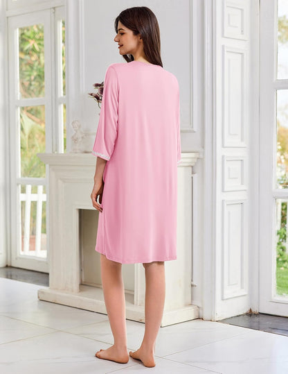 Zipper Robes for Women 3/4 Sleeves House Coat 2026 Zip Up Bathrobe