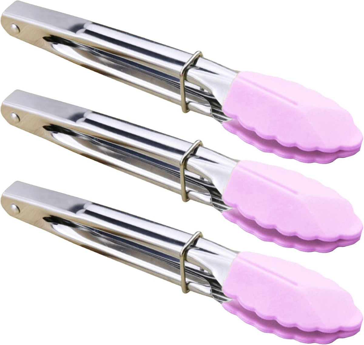 7-Inch Serving Tongs with Silicone Tips, Set of 3 (Pink)