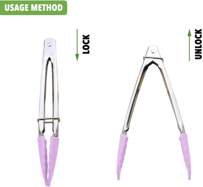 7-Inch Serving Tongs with Silicone Tips, Set of 3 (Pink)