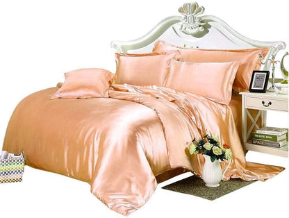 Silk Like Satin Bed in Bag 7 Piece Peach 600 GSM Warm Comforter Set (Comforter + Flat Sheet + Fitted Sheet 19" + 4 Pillow Cases) Full