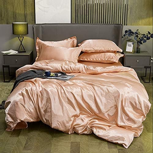 Silk Like Satin Bed in Bag 7 Piece Peach 600 GSM Warm Comforter Set (Comforter + Flat Sheet + Fitted Sheet 19" + 4 Pillow Cases) Full