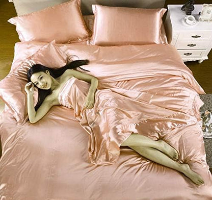 Silk Like Satin Bed in Bag 7 Piece Peach 600 GSM Warm Comforter Set (Comforter + Flat Sheet + Fitted Sheet 19" + 4 Pillow Cases) Full