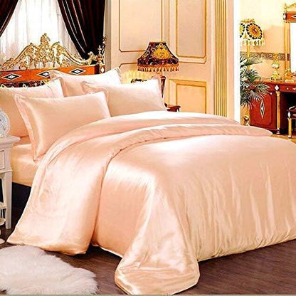 Silk Like Satin Bed in Bag 7 Piece Peach 600 GSM Warm Comforter Set (Comforter + Flat Sheet + Fitted Sheet 19" + 4 Pillow Cases) Full