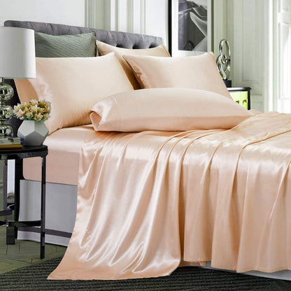 Silk Like Satin Bed in Bag 7 Piece Peach 600 GSM Warm Comforter Set (Comforter + Flat Sheet + Fitted Sheet 19" + 4 Pillow Cases) Full