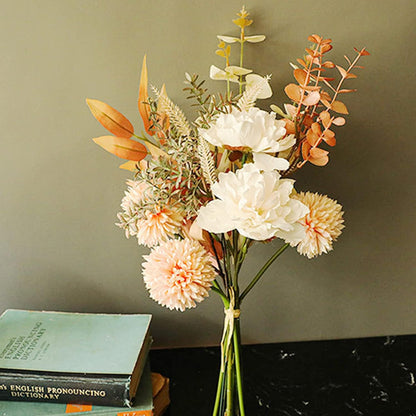 Artificial Silk Flowers for Home Decor and Wedding, Faux Flower Dining Table Centerpiece. Artificial Plants Peach Flower Arrangement. Silk Flowers for Decoration