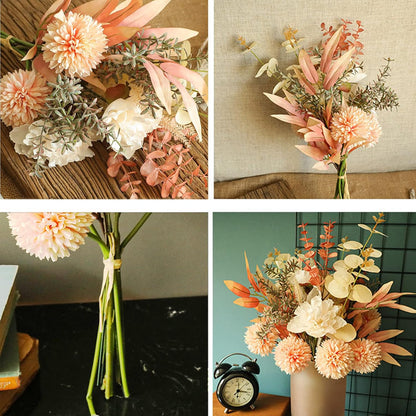 Artificial Silk Flowers for Home Decor and Wedding, Faux Flower Dining Table Centerpiece. Artificial Plants Peach Flower Arrangement. Silk Flowers for Decoration