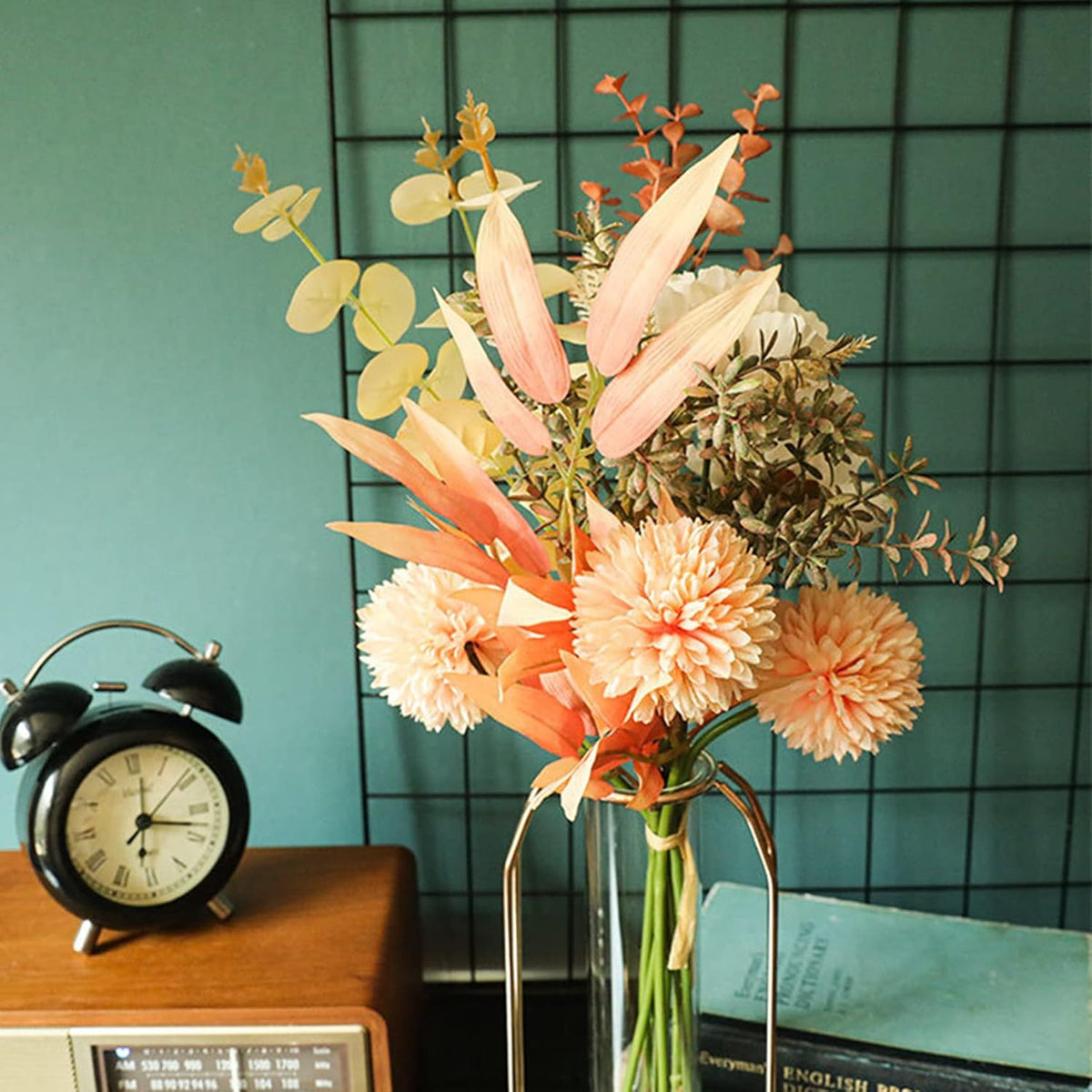Artificial Silk Flowers for Home Decor and Wedding, Faux Flower Dining Table Centerpiece. Artificial Plants Peach Flower Arrangement. Silk Flowers for Decoration
