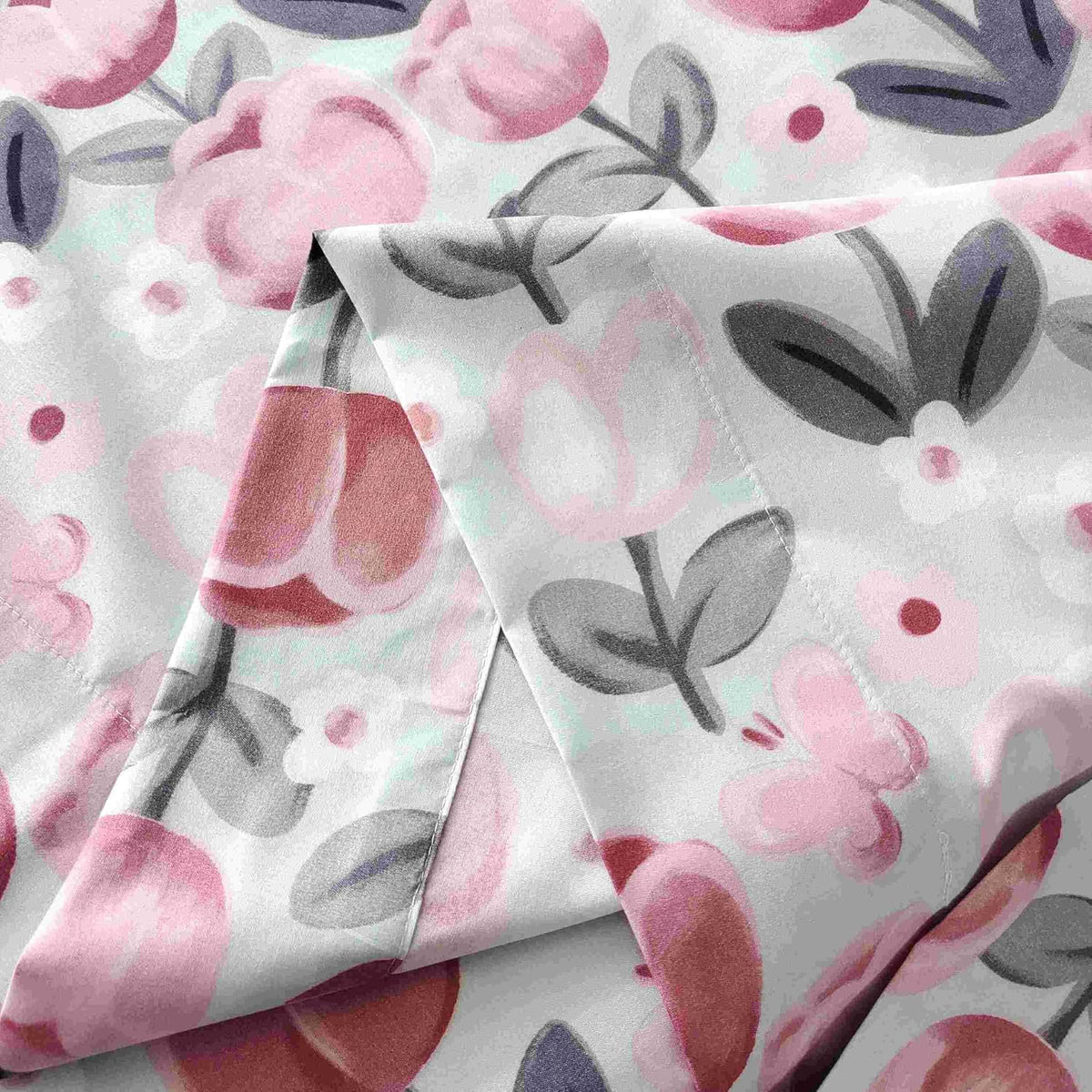 4 Pieces Pink Floral Queen Sheets Set, Soft Microfiber Floral Sheets Queen Size Deep Pocket, Sweet Romantic Pink Flower Bed Sheet All Season