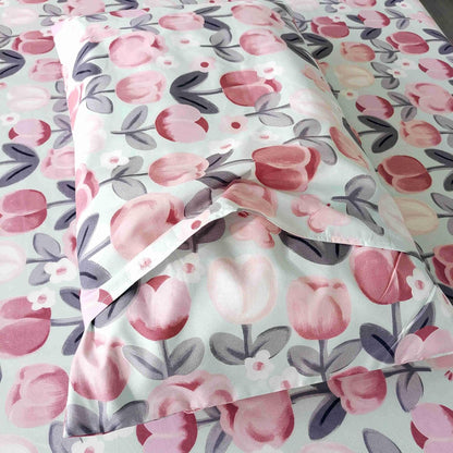 4 Pieces Pink Floral Queen Sheets Set, Soft Microfiber Floral Sheets Queen Size Deep Pocket, Sweet Romantic Pink Flower Bed Sheet All Season