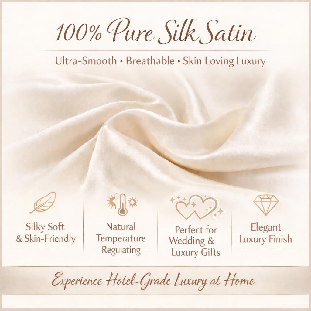 Silk Satin Sheet Set 4 Piece Queen – Luxury Soft Bed Sheets with Flat Sheet, Fitted Sheet & 2 Pillowcases, Cooling Breathable Satin Bedding Set.(Peach, Queen)
