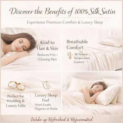 Silk Satin Sheet Set 4 Piece Queen – Luxury Soft Bed Sheets with Flat Sheet, Fitted Sheet & 2 Pillowcases, Cooling Breathable Satin Bedding Set.(Peach, Queen)