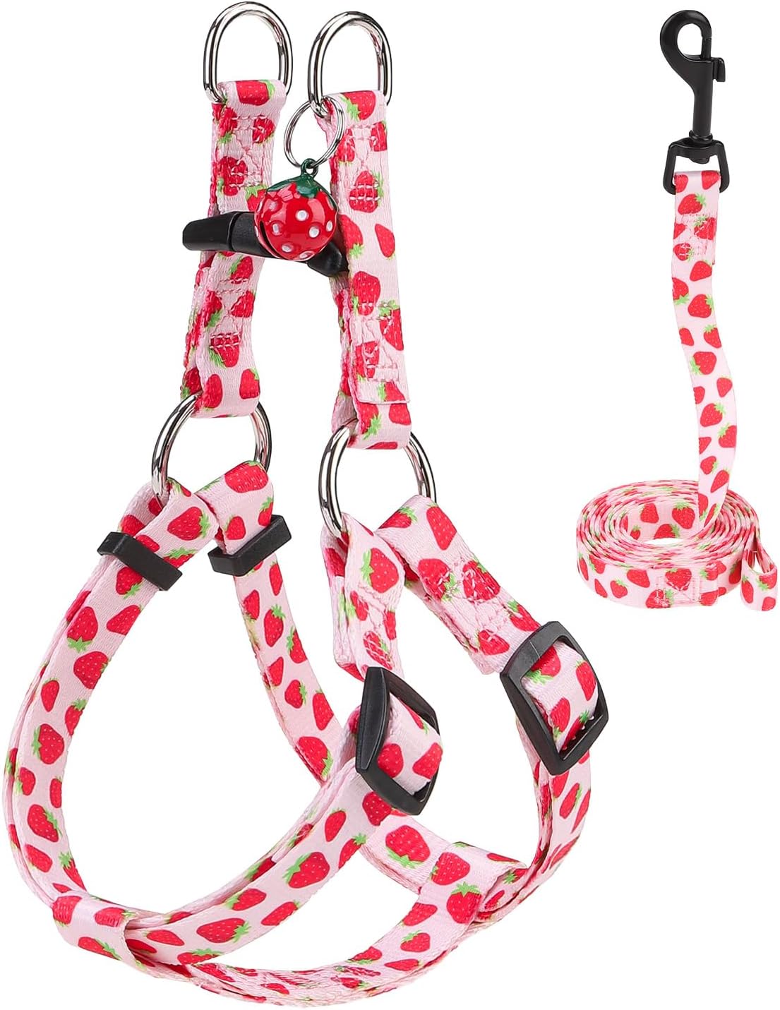Dog Harness Small Sized Dog Girl, No Pull Dog Harness and Leash Set,Step in Soft Light Puppy Vest, No Choke Heavy Duty Dog Halter with Bell,Breathable Adjustable Nylon Pet Harnesses, Pink S