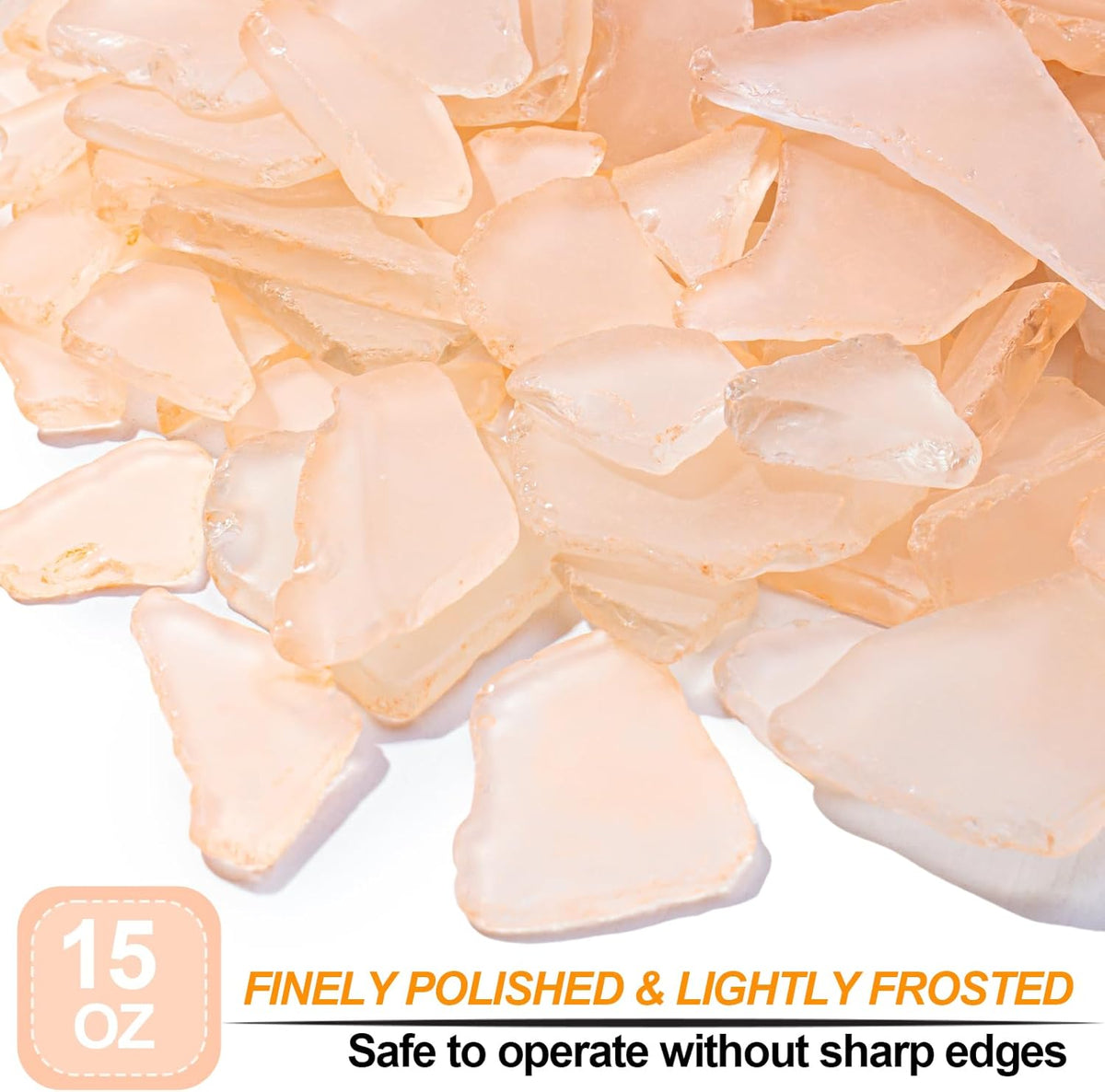 Tumbled Sea Glass for Crafts - 15 OZ Flat Frosted Seaglass Pieces for DIY Art Crafts, Vase Filler, Beach Weddings, Aquarium and Home Decor - Peach‌