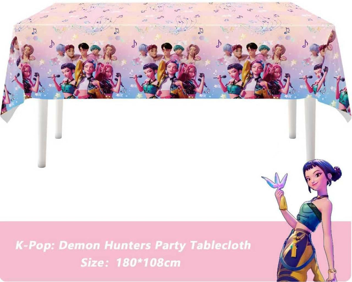 3PCS Demon Hunters Birthday Tablecloth Decorations, Plastic Waterproof Tablecloths Pink Cartoon Party Supplies for Boys Girls Fans Concert Birthday Party