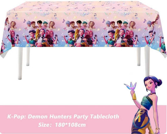 3PCS Demon Hunters Birthday Tablecloth Decorations, Plastic Waterproof Tablecloths Pink Cartoon Party Supplies for Boys Girls Fans Concert Birthday Party