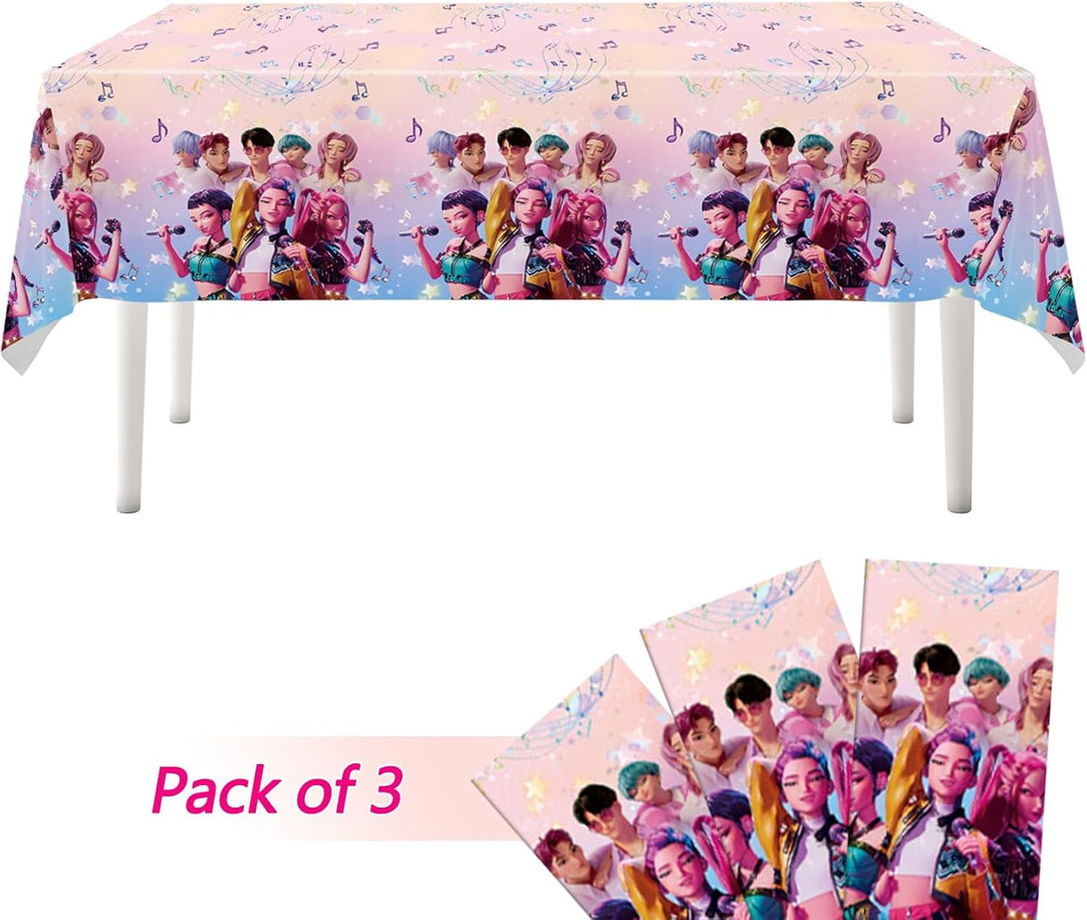 3PCS Demon Hunters Birthday Tablecloth Decorations, Plastic Waterproof Tablecloths Pink Cartoon Party Supplies for Boys Girls Fans Concert Birthday Party