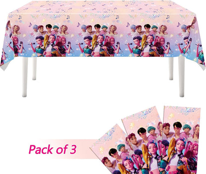 3PCS Demon Hunters Birthday Tablecloth Decorations, Plastic Waterproof Tablecloths Pink Cartoon Party Supplies for Boys Girls Fans Concert Birthday Party