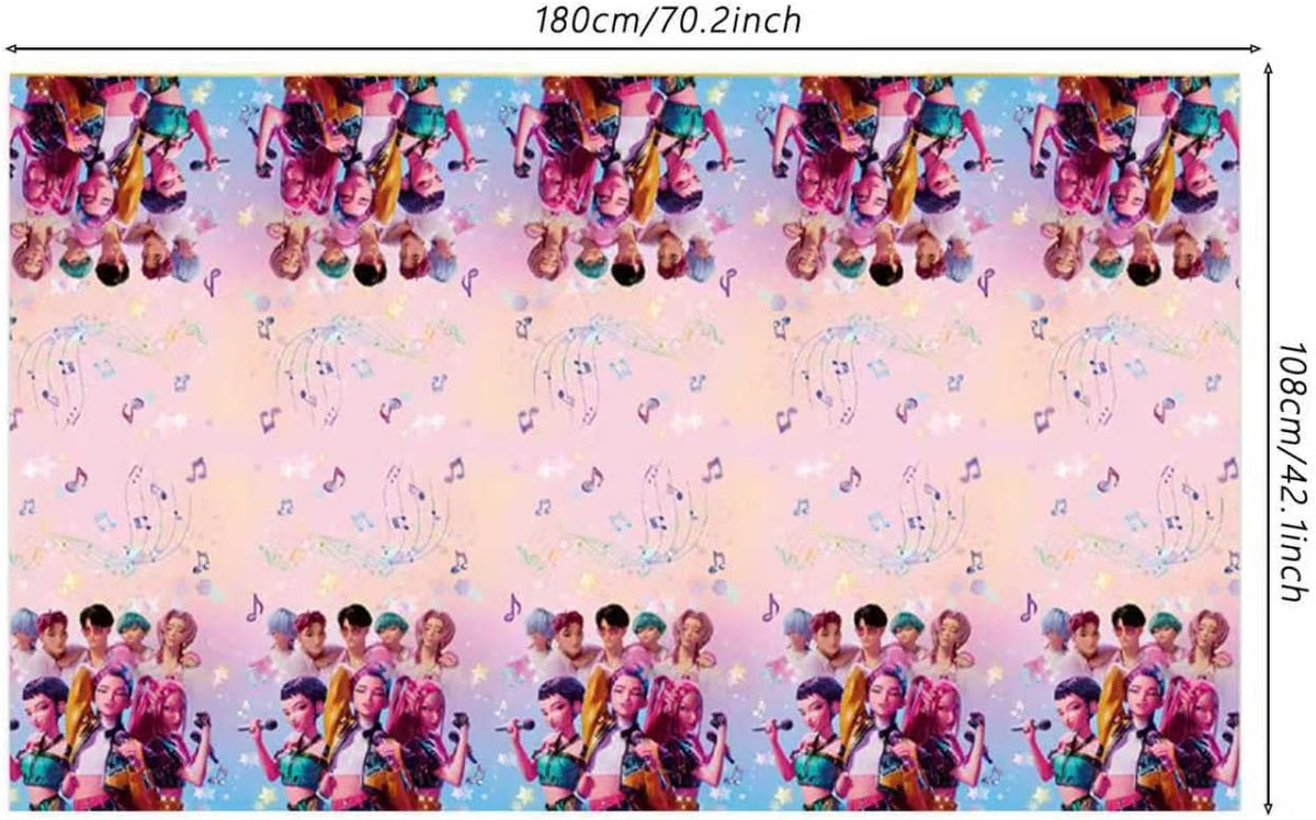 3PCS Demon Hunters Birthday Tablecloth Decorations, Plastic Waterproof Tablecloths Pink Cartoon Party Supplies for Boys Girls Fans Concert Birthday Party