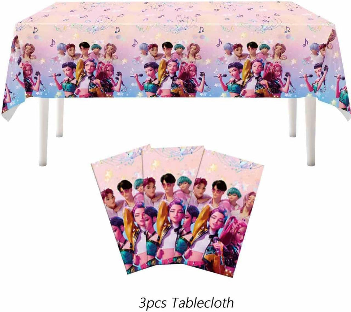 3PCS Demon Hunters Birthday Tablecloth Decorations, Plastic Waterproof Tablecloths Pink Cartoon Party Supplies for Boys Girls Fans Concert Birthday Party