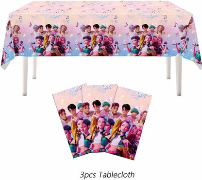 3PCS Demon Hunters Birthday Tablecloth Decorations, Plastic Waterproof Tablecloths Pink Cartoon Party Supplies for Boys Girls Fans Concert Birthday Party